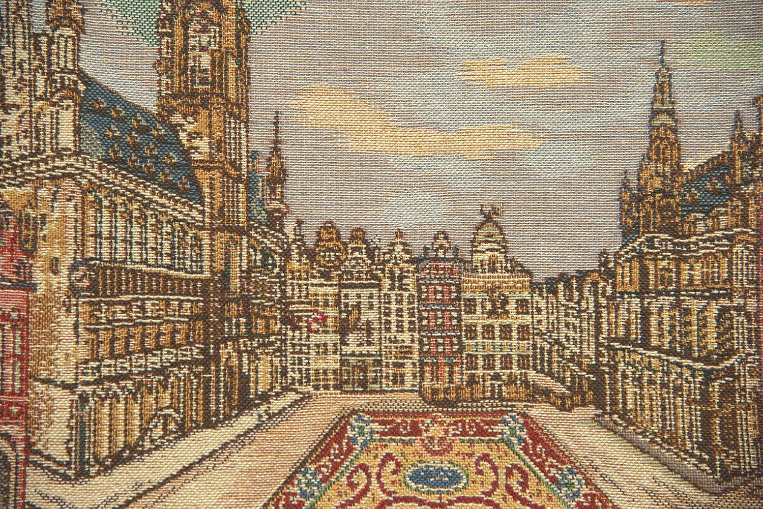 Grand Place Brussels Belgian Woven Cushion Cover - 16 x 16" Hand Finished Square Pillow for Living Room - Decorative Throw Accent Pillow Cover for Sofa Bed Couch - Cushion Cover for Indoor Use