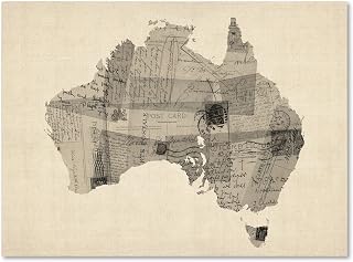 Trademark Fine Art MT0887-C2432GG Old Postcard Map of Australia by Michael Tompsett, 24x32-Inch, 24x32