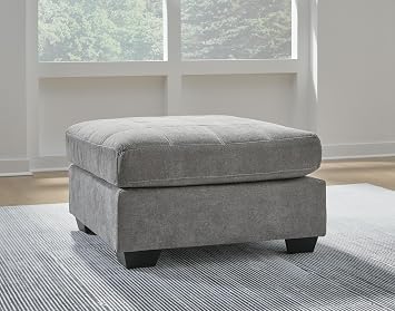 Signature Design by Ashley Marleton Classic Square Upholstered Oversized Accent Ottoman, Light Gray
