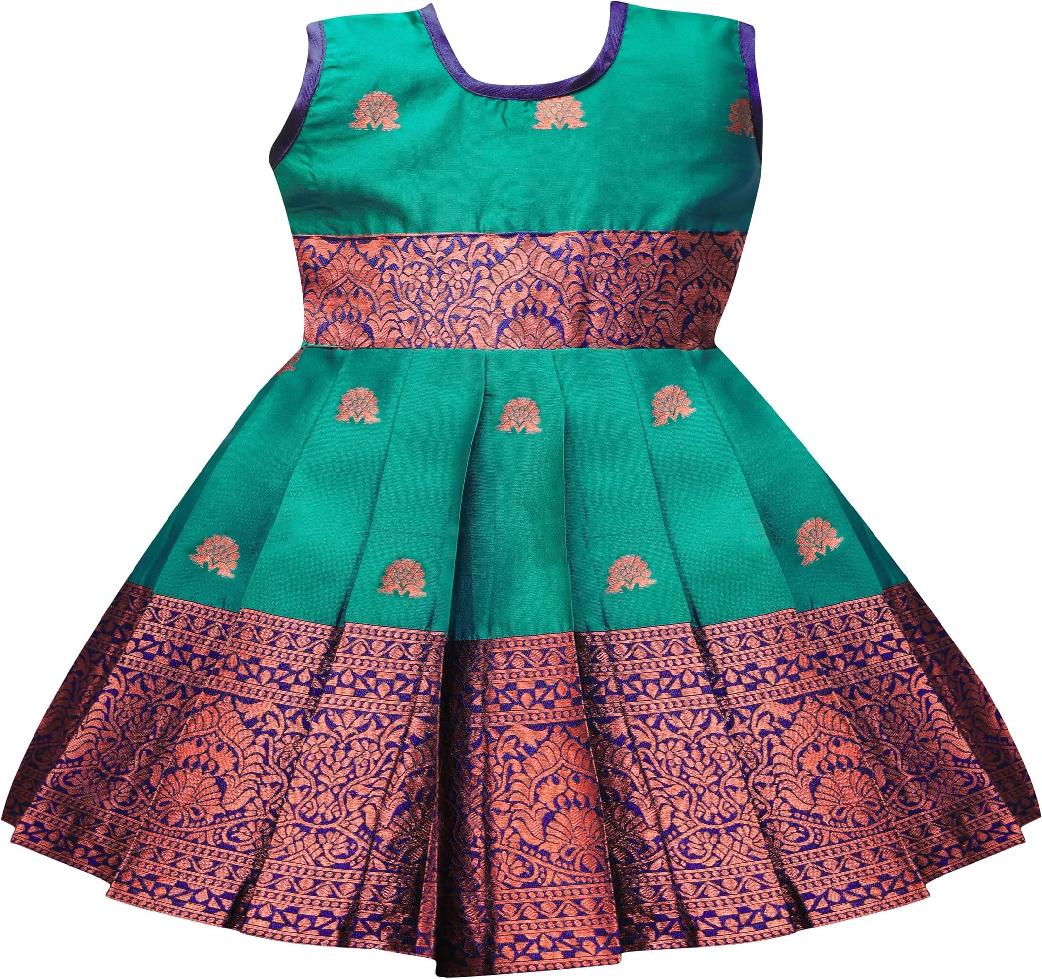 Baby Girls South Indian Traditional Pattu Pavadai Jacquard Silk Lehenga Choli