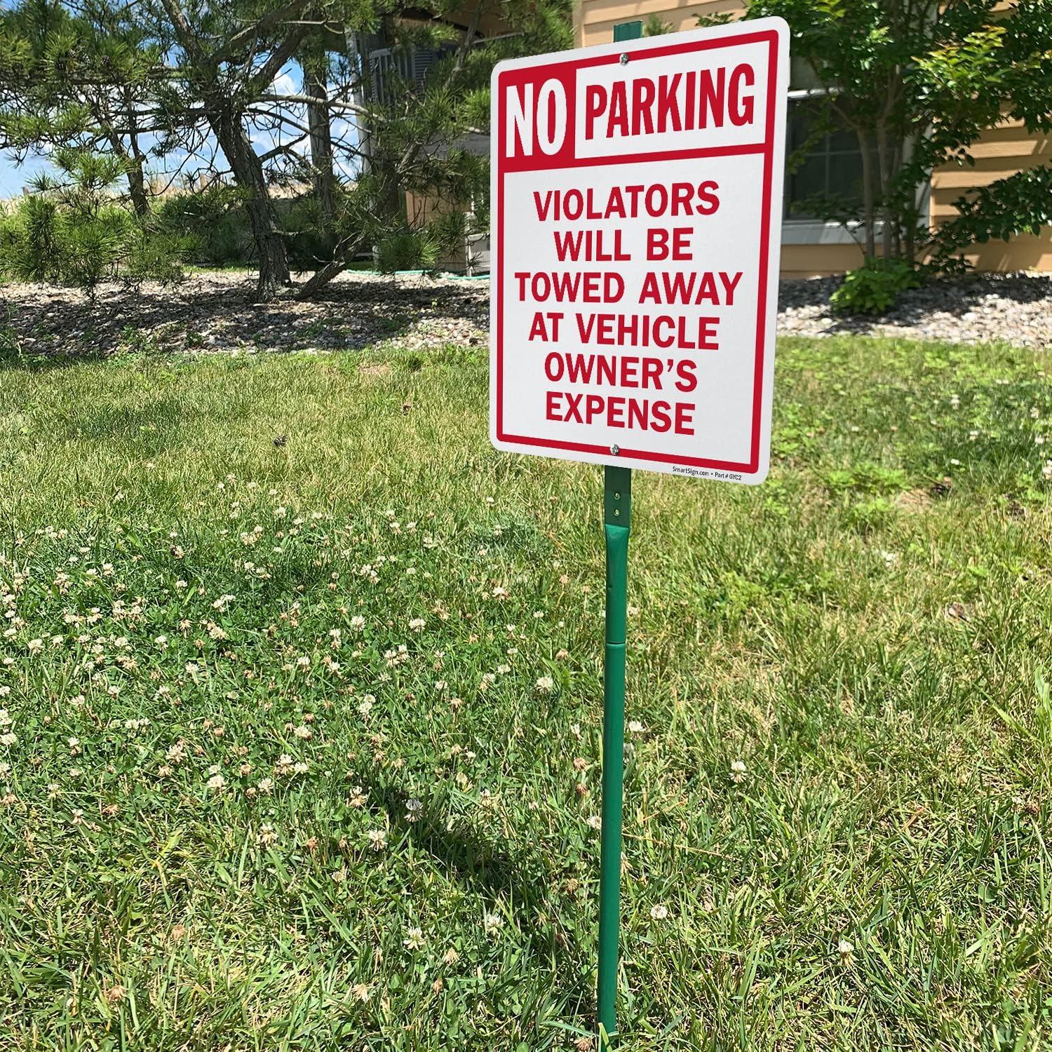 SmartSign 12 x 10 inch “No Parking - Violators Towed Away At Vehicle Owner's Expense” Yard Sign with 3 foot Stake, 40 mil Aluminum, 3M Laminated Engineer Grade Reflective, Red and White, Set of 1