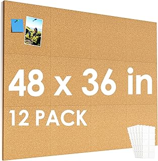 MaxGear Large Cork Board for Wall 48" x 36", 12 Pack Cork Board Tiles