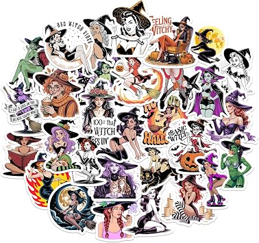 30pcs Sexy Witch Stickers Halloween Pin-Up Witch Vinyl Decals for Laptop, Water Bottle, Journal, Skateboard Cute Spooky Aesthetic Pack