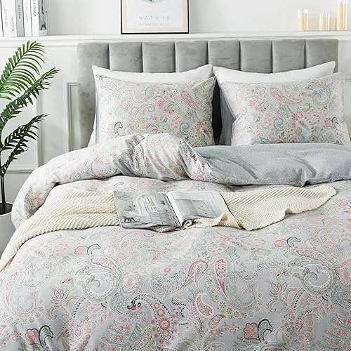 Miniatura 339 de HoneiLife - Juego de funda de edredón floral 100% algodón, 3 piezas, botánica, ropa de cama con cierre de cremallera y lazos en las esquinas