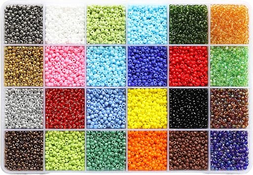 8/0 Glass Seed Beads About 7200 pcs in Box 24 Colors Size 3mm Craft Seed Beads for Making Bracelet Necklace Earring Jewelry