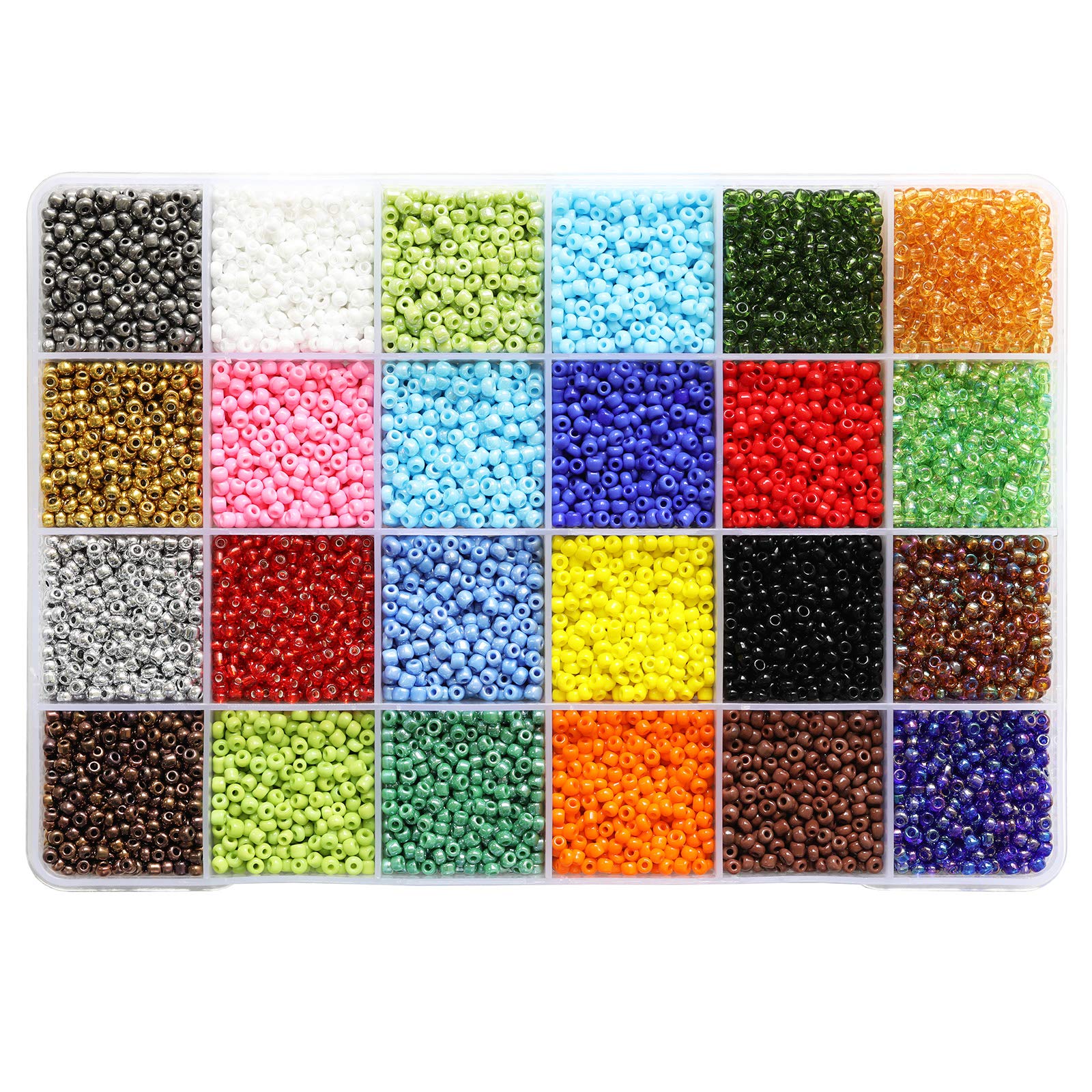 8/0 Glass Seed Beads 7200pcs in Box Size 3mm Seed Beads for Making Bracelets Necklace Waist Rings (300pcs/Color, 24 Colors)