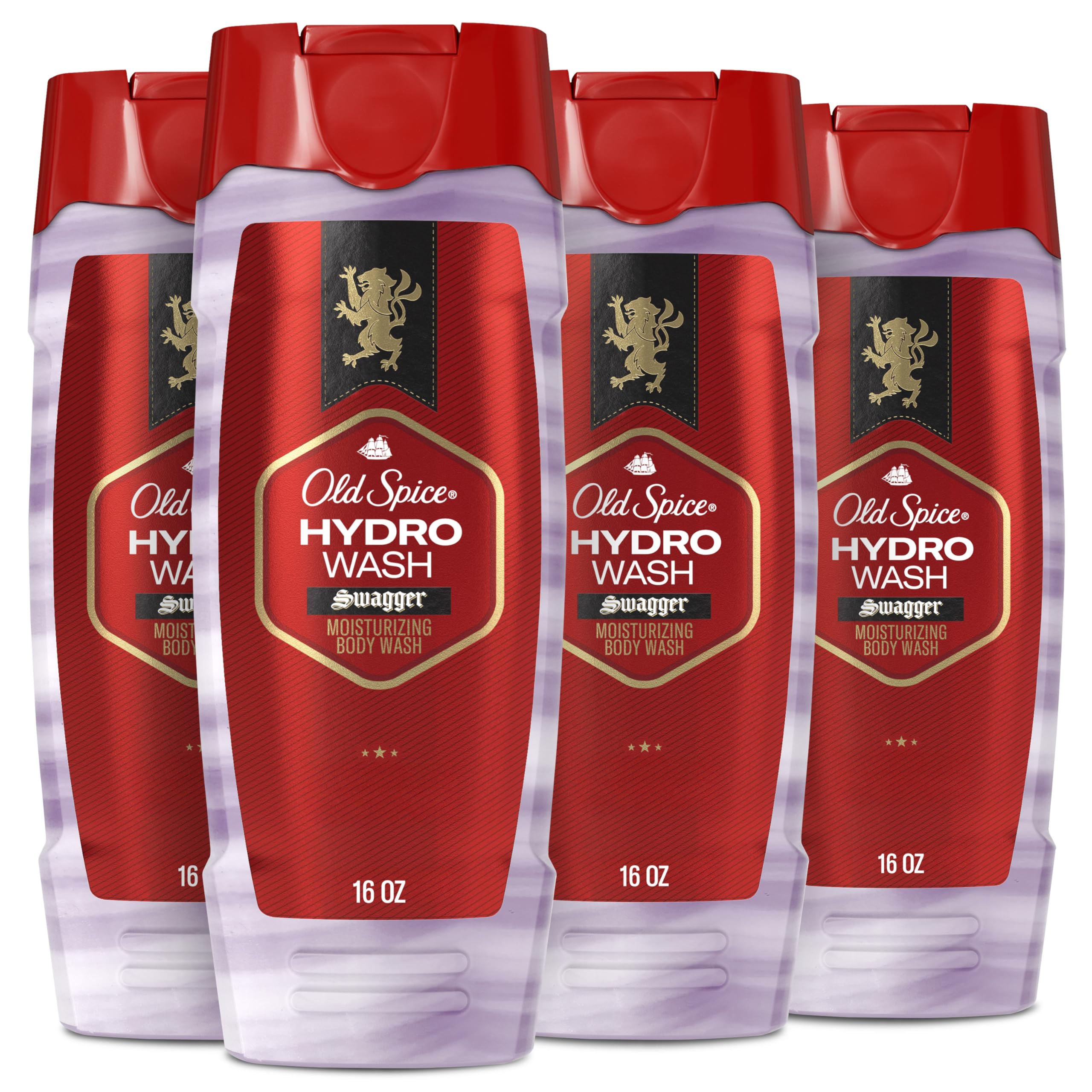 Old SpiceMoisturizing Body Wash for Men, Hydro Wash, 2-in-1 Long Lasting Scent & Deep Hydration, 24/7 Shower Fresh, Smoother Swagger Scent, 16 oz (Pack of 4)