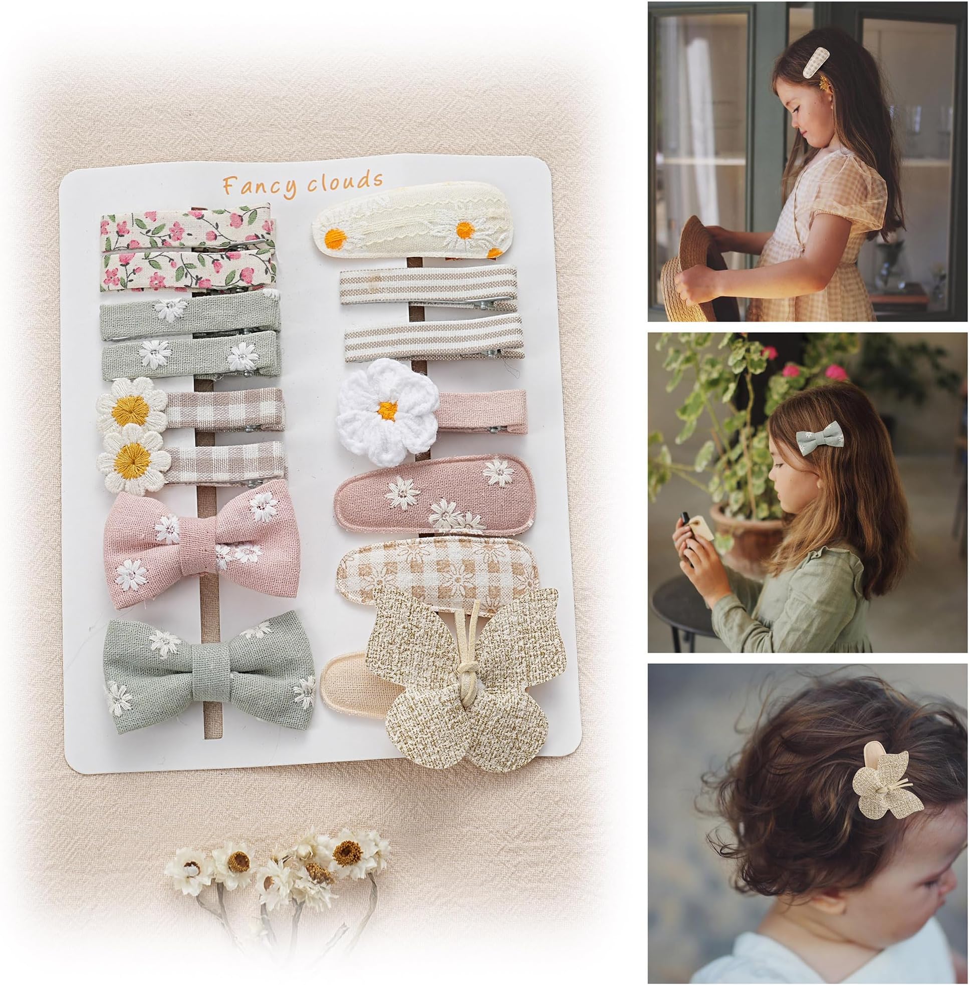 15 Pcs Hair Clips for Girls with Bows Butterfly Flower,2" Fully Lined Alligator Clips and Barrettes,Handmade Hair Accessories for Baby Toddler Young Kids School Age Girls Gifts