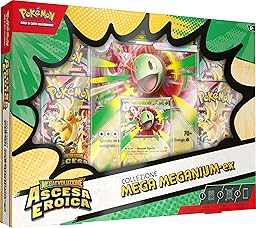 Pokémon: collezione Mega Meganium-ex dell’espansione Megaevoluzione - Ascesa Eroica del GCC Pokémon (una carta promozionale olografica, una carta lenticolare gigante e quattro buste di espansione)
