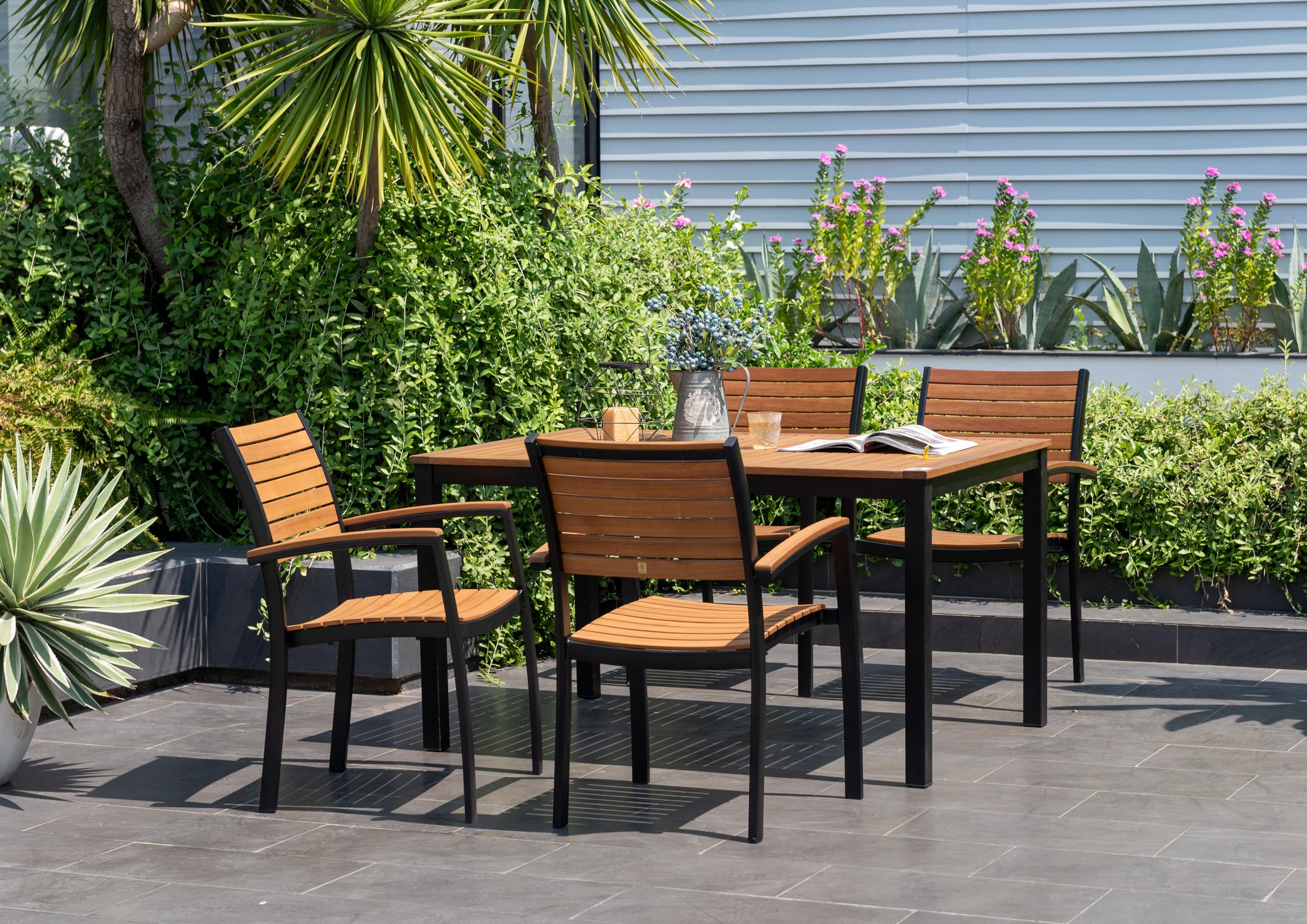 METRO Professional Mesa de Exterior Gastro Lynx, Aluminio/Madera de eucalipto, 137 x 90 cm, Rectangular, Negro