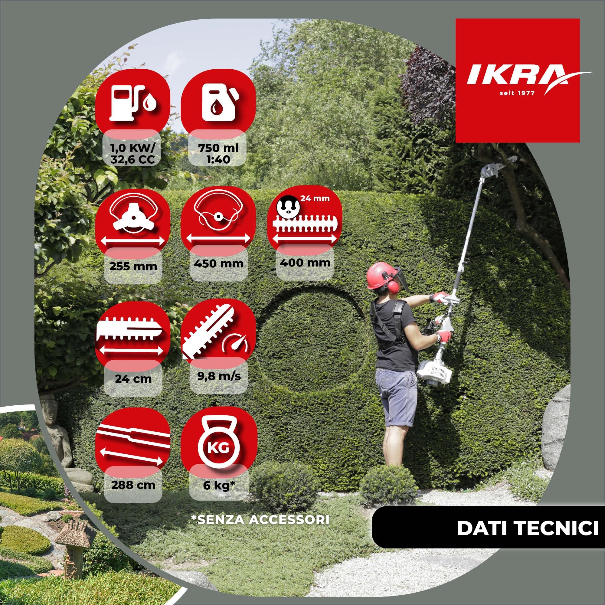 IKRA Multitool IBKH 33-1 a benzina 4in1 utensile multifunzione da giardino incl. scudo protettivo e lima per catena