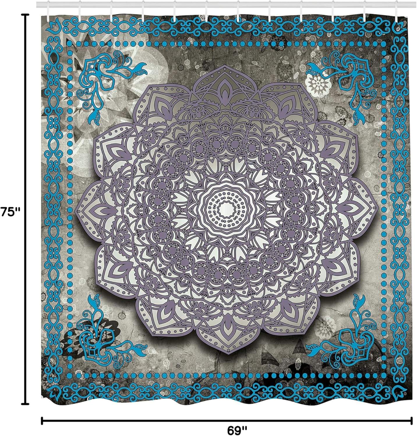 Ambesonne Ethnic Shower Curtain, Mystic Mandala Culture Karma Calmness and Harmony Boho Design, Cloth Fabric Bathroom Decor Set with Hooks, 69" W x 75" L, Azure Blue