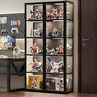 Display Cabinet with Acrylic Doors, 5-Tier Curio Display Case for Figures, Collectibles Toy Organizers Rack & Display Shelf, Kids Bookcase for Home, Office, Playroom, Living Room