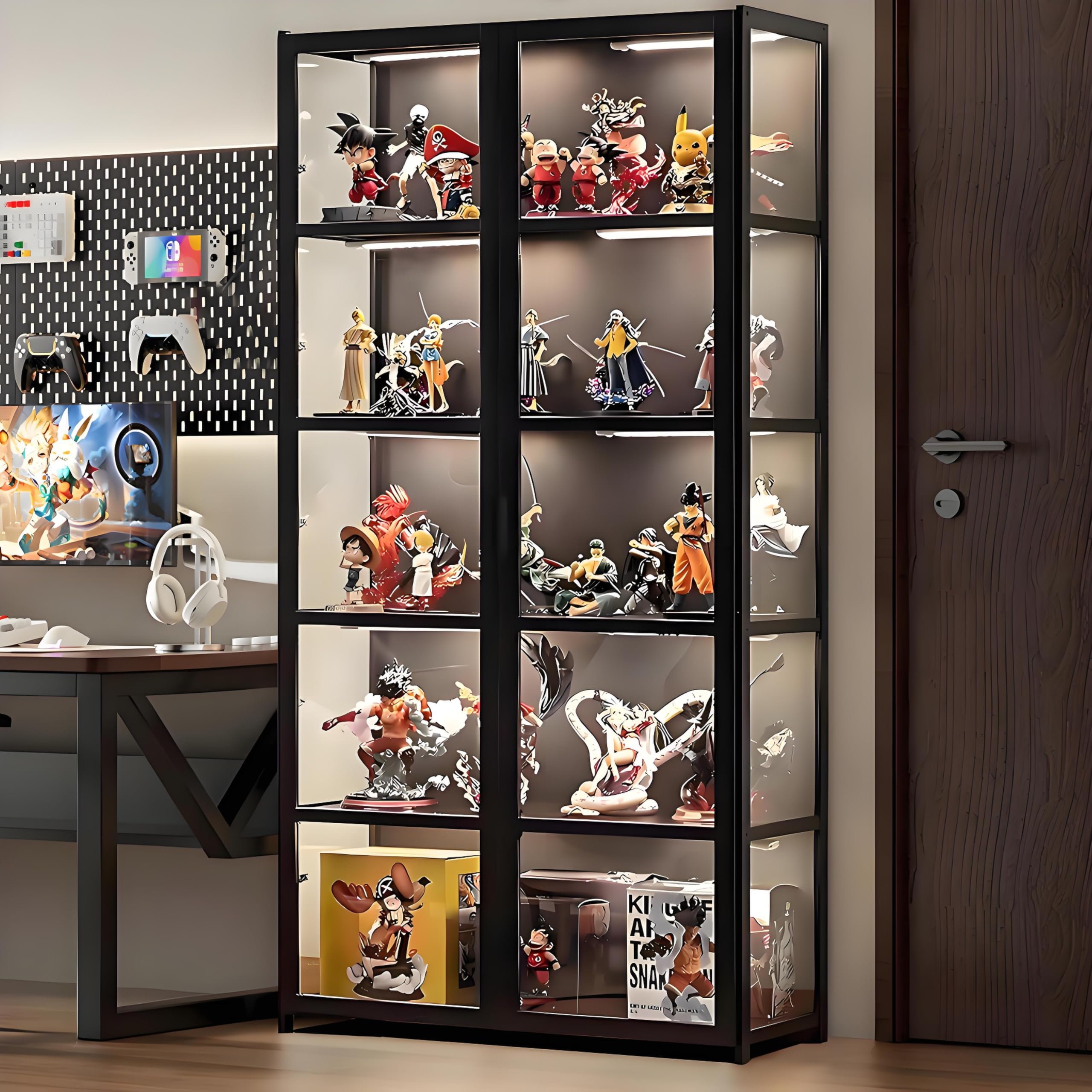 Display Cabinet with Acrylic Doors, 5-Tier Curio Display Case for Figures, Collectibles Toy Organizers Rack & Display Shelf, Kids Bookcase for Home, Office, Playroom, Living Room