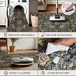 Hazo Haus Vintage Short Pile Area Rug Floral Pattern for Living Room Bedroom Dining Room Office Non Slip Stain Resistant Dark Green