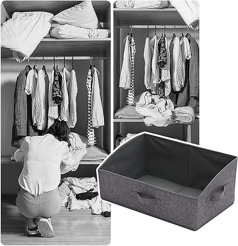 Miniatura 7 de Paquete de 5 contenedores trapezoidales grandes plegables con asa, organizador de almacenamiento de tela, contenedores de tela, caja de lino, cestas