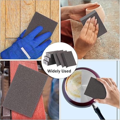 Miniatura 7 de Juego de 48 esponjas de lijado grueso y fino, bloque de papel de lija lavable y reutilizable, para madera y paneles de yeso, grano 6080100120180220