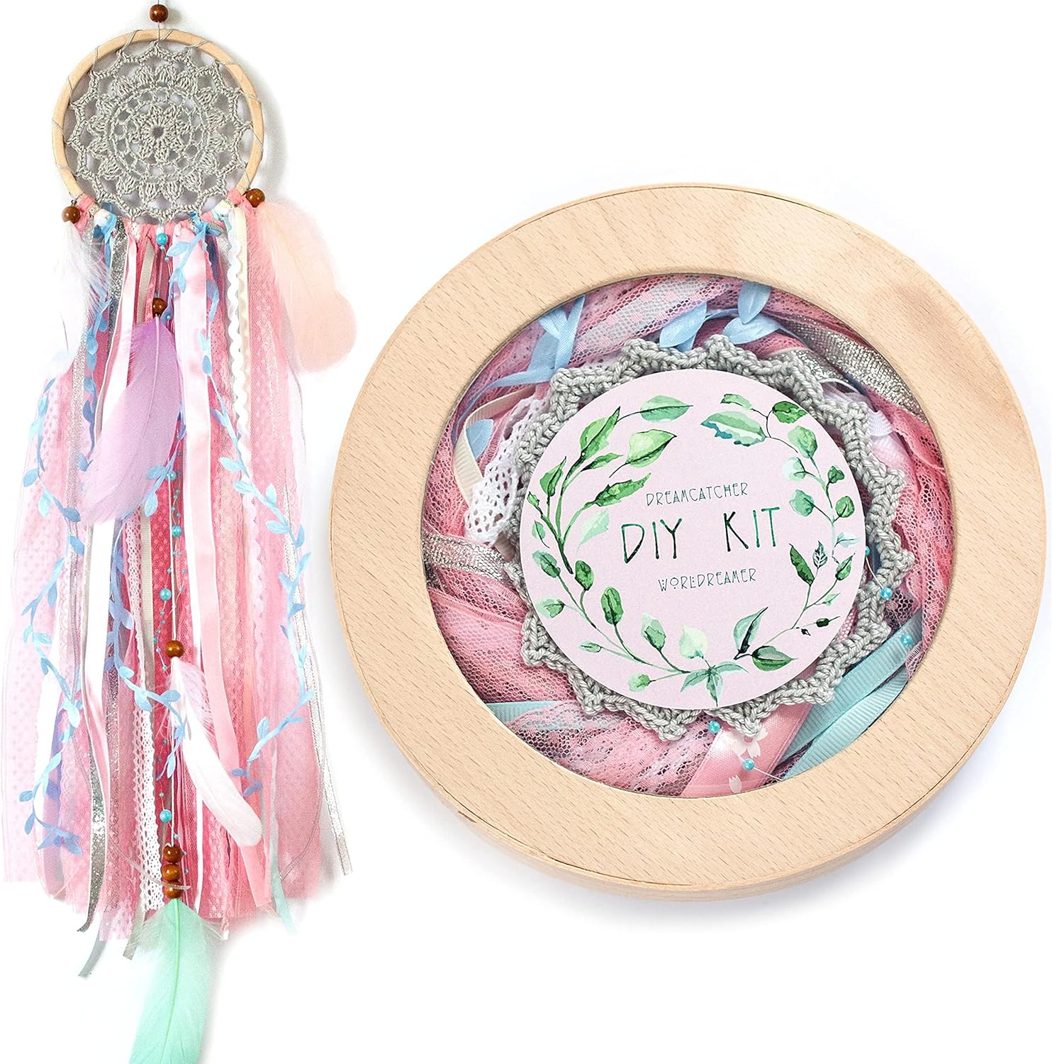 Dreamcatcher kit, DIY Dream Catcher, Do it Yourself Craft Set for Girls, Creative kit for Kids, Birthday Party Activity, Crafts for Girls, Boho Party Favor, Gray Yellow Diam 6.2 inch(15.5 cm)