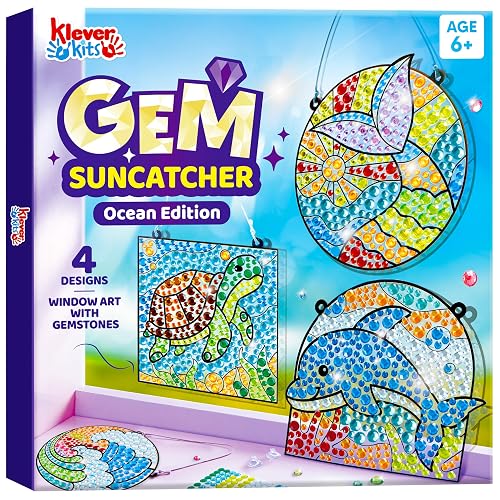 Klever Kits Kits de arte de diamantes para niños, kit de pintura de gemas de 4 piezas, atrapasoles de ventana