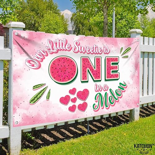 Miniatura 8 de KatchOn, XtraLarge One in a Melon - Fondo de 72 x 44 pulgadas  Cartel de sandía para decoración de fiesta de melón  Decoraciones de cumpleaños de