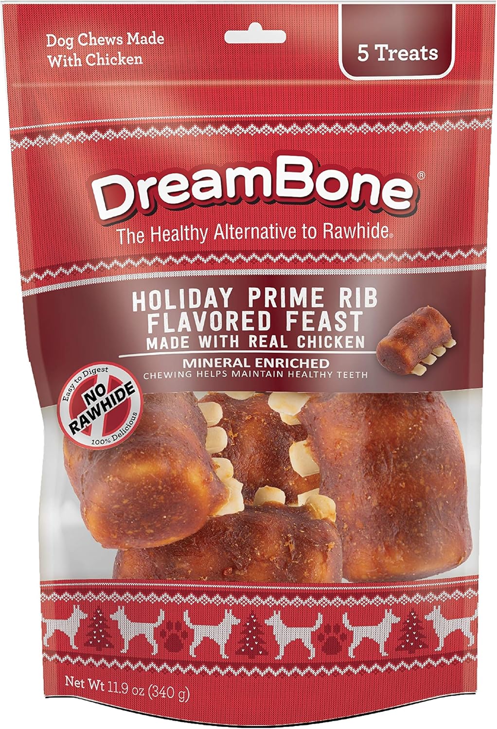 DreamBone Holiday RawhideFree Collection, Treat Your Dog to a Chew Made with Real