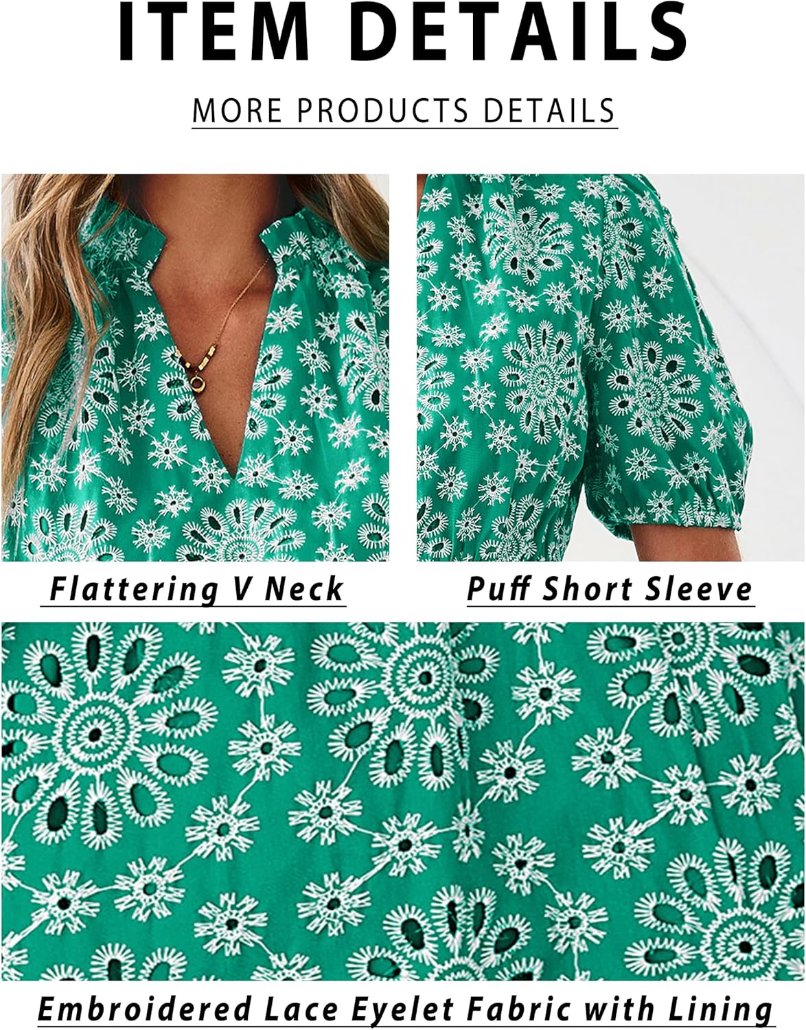 BerryGo Womens Summer Eyelet Mini Dress Beach Casual Embroidery Lace Puff Short Sleeve V Neck Boho Party Short Dresses - Image 4