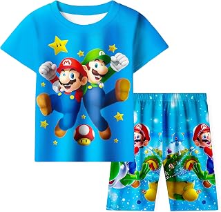 Mario Pyjamas Boys Pjs Set For Kids Short Sleeve Pjs Princess Peach Girls Sleepwear Tops and Pant for 3-10Y