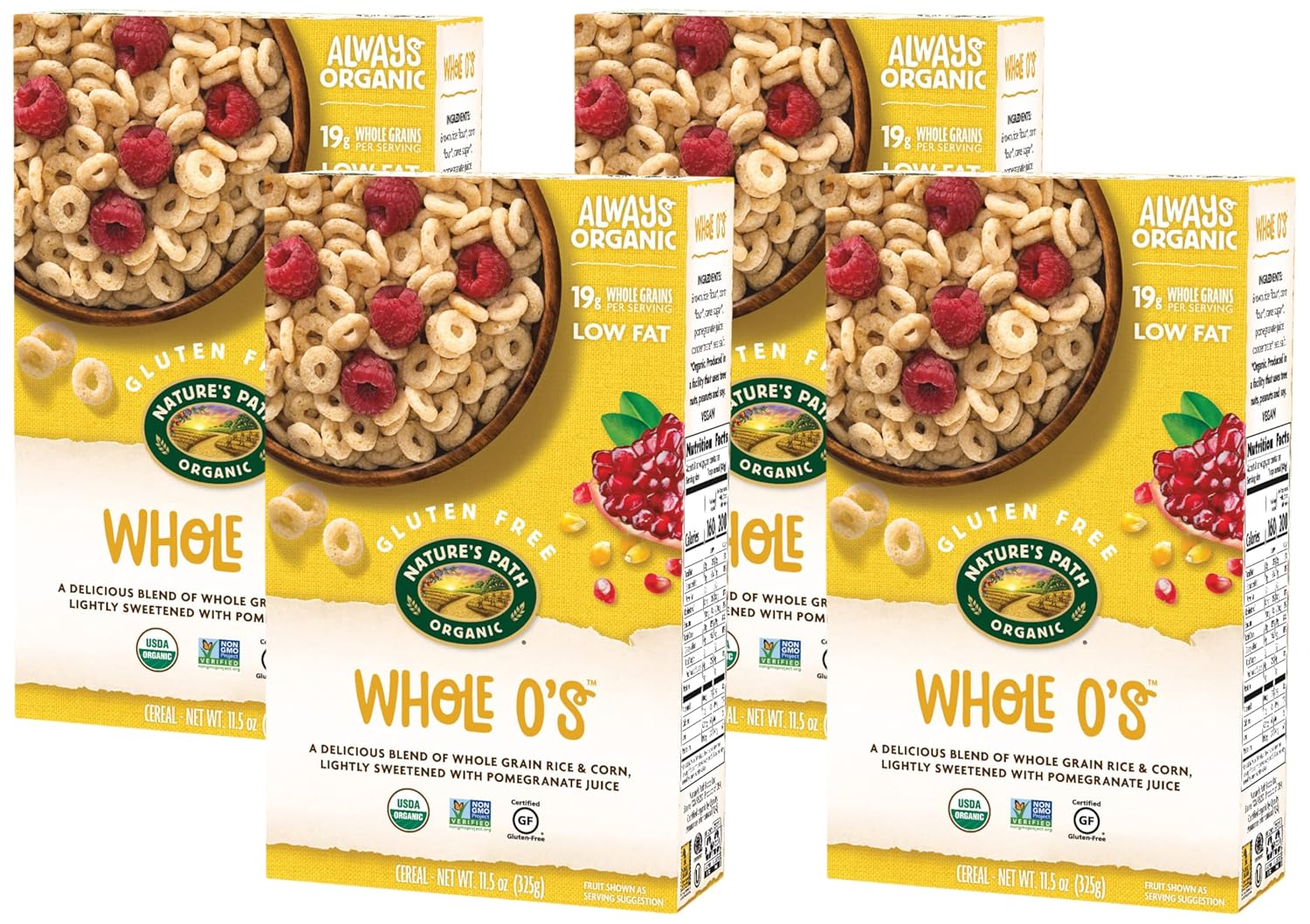 Nature's Path Organic Whole O's Cereal, Crunchy Whole Grain Rings, Gluten Free, 11.5 oz (Pack of 4)