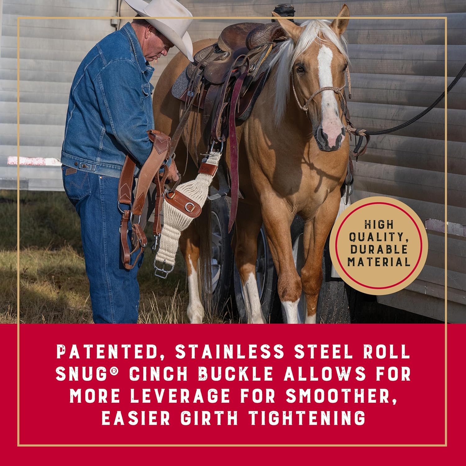 Weaver Equine ‎Roper Horse Cinch, Mohair Blend 27 Strand Saddle Cinch Girth with Smart Cinch Buckle, Western Horse Riding Supplies, ‎Natural