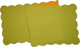 C&F Home 14X51 Inches Quilted Scallop Runn, Olive Orange 14" x 51" Green