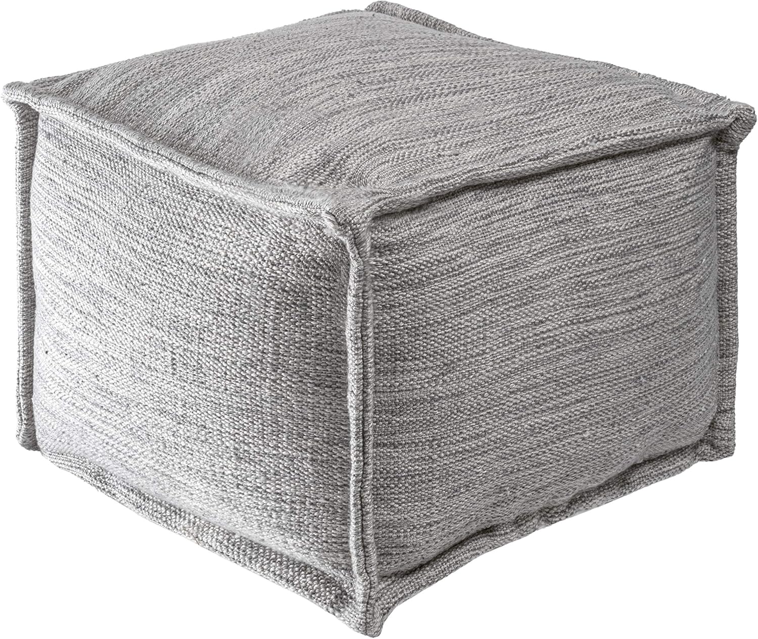 Contemporary Gray Flatwoven Indoor/Outdoor Ottoman Pouf