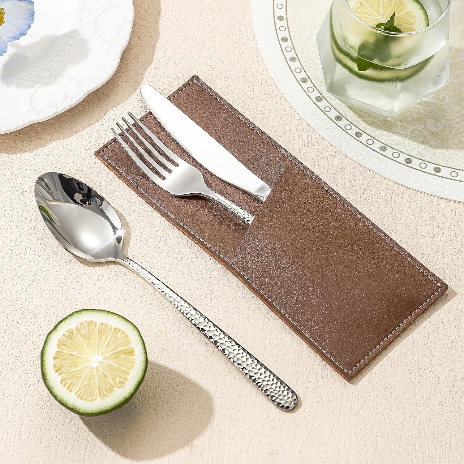 Premium 24-Piece Hammered Flatware Set for 4, Stainless Steel Mirror Polished Silverware - Complete Set of Knives, Forks, Spoons, Featuring Dessert & Ice Cream Spoons, Dishwasher Safe