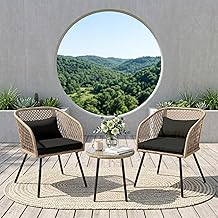 BRISHI Garden Patio Seating Chair and Table Set Outdoor Balcony Garden Coffee Table Set Furniture and 2 Chairs 1 Table Set with Cushion (Honey and Black)