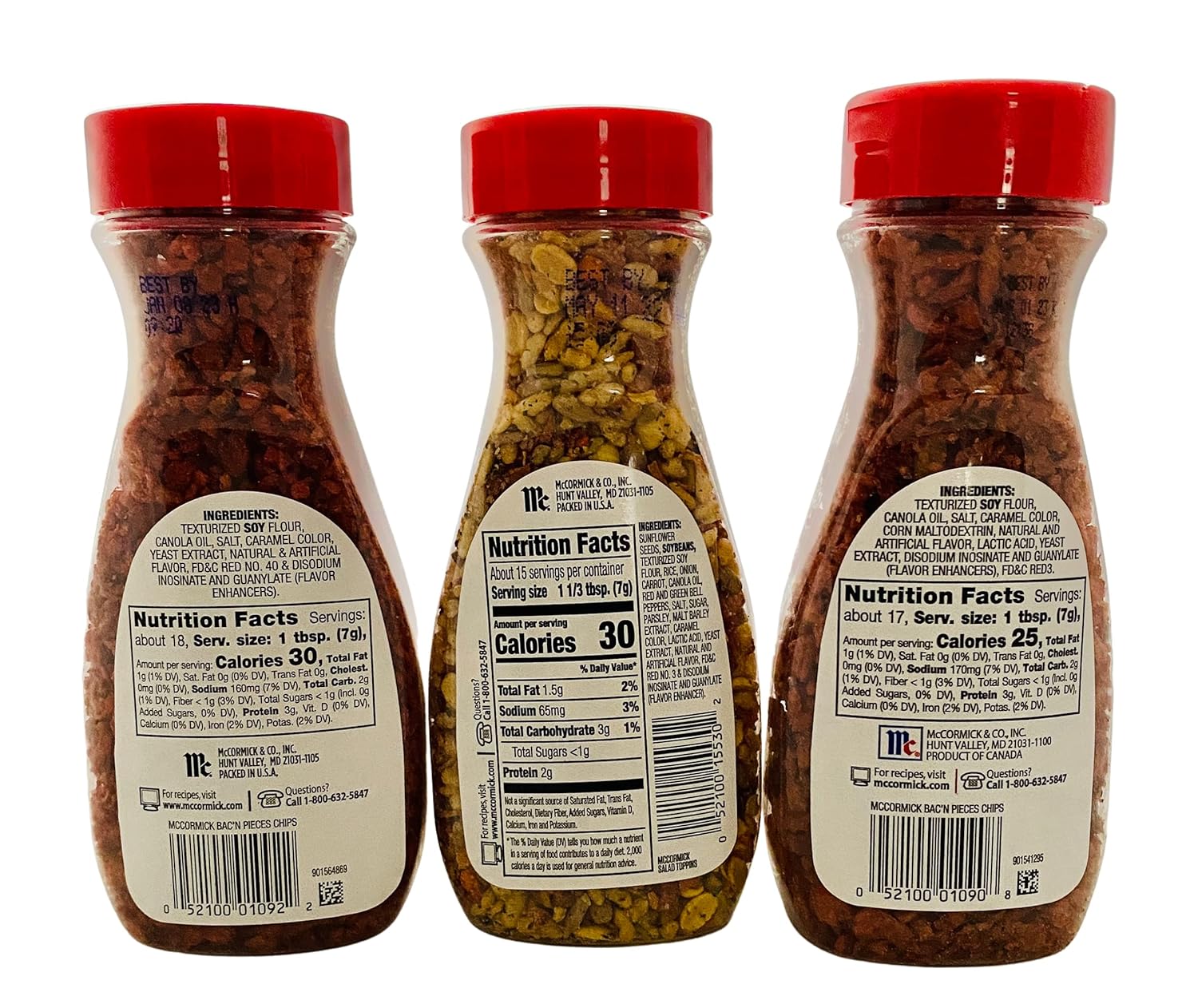 McCormick Imitation Bacon Bits, Crunchy Salad Toppings and Bacon Flavored Chips 3 pack Bundle (one container of each kind). Great for topping salads, baked potatoes and more! : Grocery & Gourmet Food