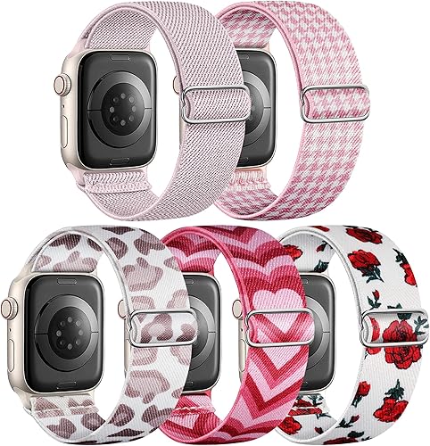 Miniatura 13 de 5 Pack de bandas elásticas de nylon compatibles con Apple Watch de 40 mm, 41 mm, 42 mm, 44 mm, 45 mm, 46 mm, 49 mm, 38 mm para mujeres y hombres