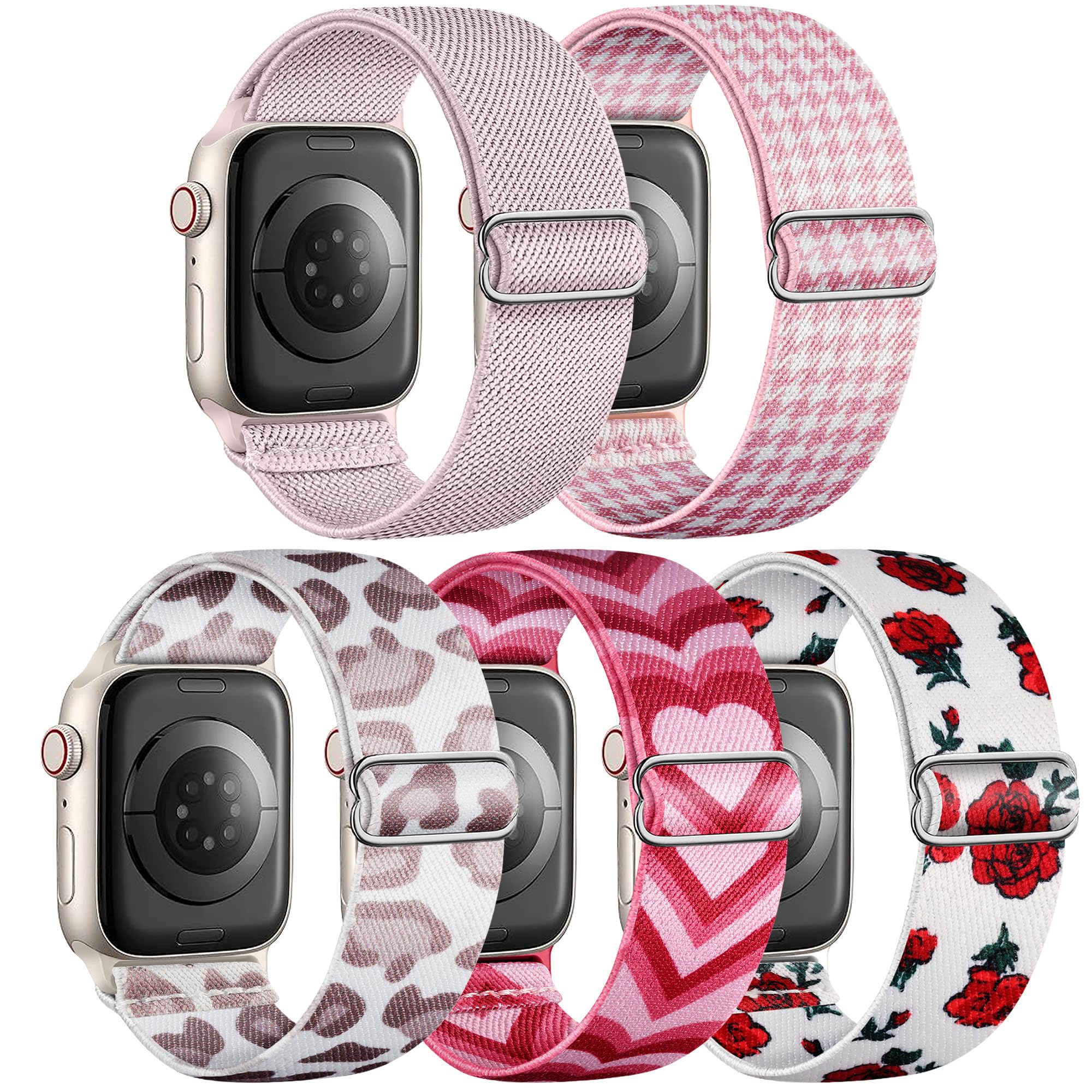 5 Pack Stretchy Nylon Band Compatible with Apple Watch Bands 40mm 41mm 42mm 44mm 45mm 46mm 49mm 38mm for Women Men, Elastic Braided Solo Loop Strap for iWatch SE Ultra 2 1, Series 10 9 8 7 6 5 4 3 2 1