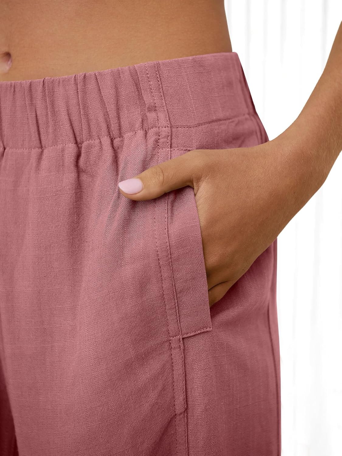 ANRABESS Women's Wide Leg Linen Pants Summer Boho Casual Elastic Waist Long Lounge Travel Pants Trousers with Pockets