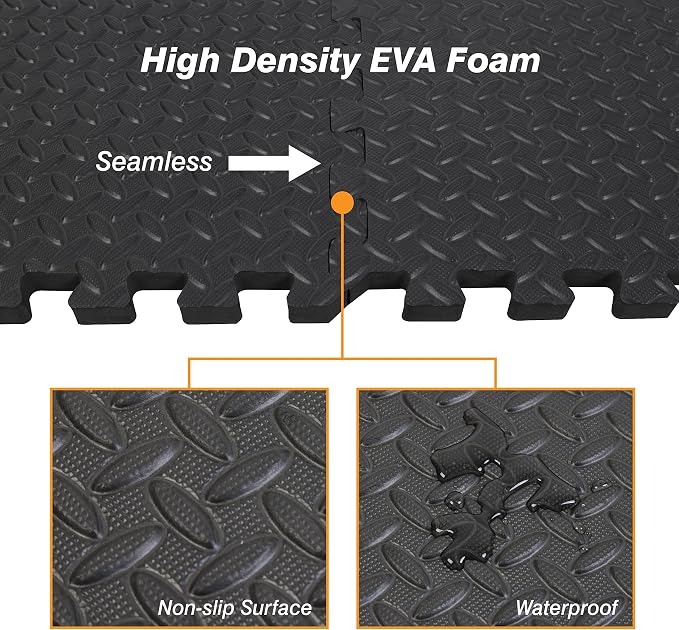 Mat Block Baldosas de Espuma Encastrables para Piso 24 Pies Cuadrados, 1/2 pulgada, 6 Baldosas, Piso Gimnasio EVA Antideslizante Negro miniatura 5