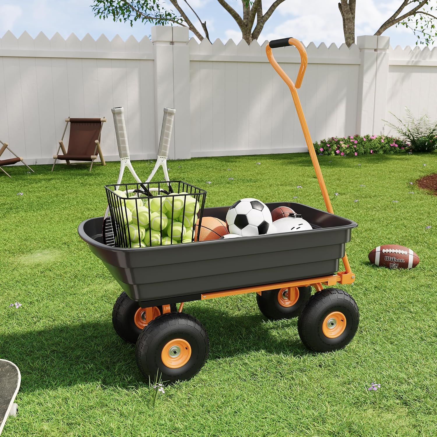Heavy-Duty Garden Utility Wagon, 1200LB Capacity with 180° Adjustable Handle & Quick-Release System, All-Terrain Tires for Transporting Soil/Plants/Tools, Poly Dump Cart Ideal for Yard and Farm Use