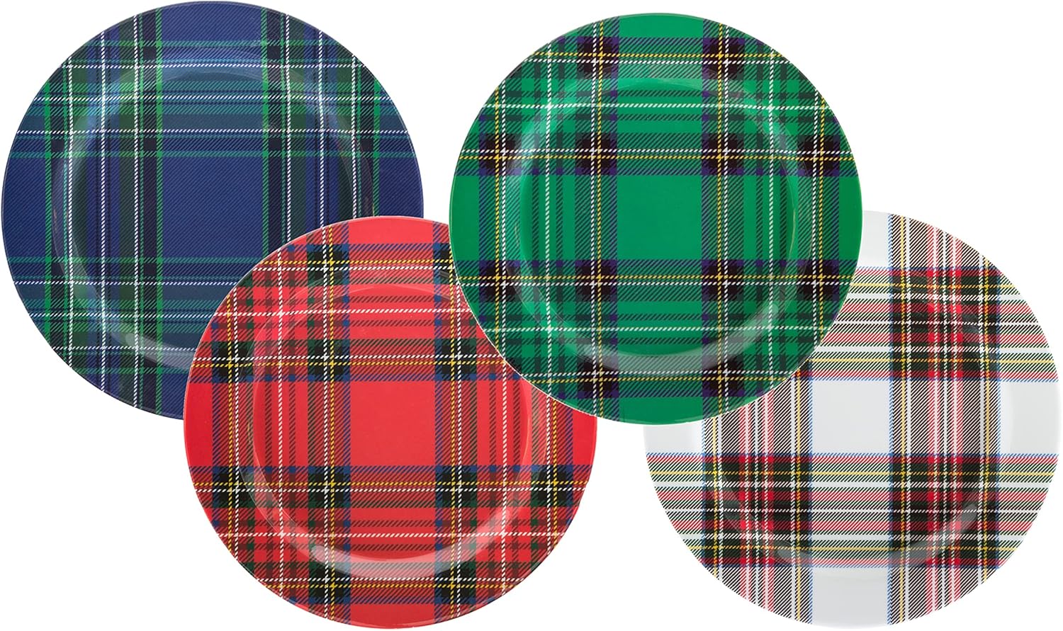 C.R. Gibson Holiday Plate Set for Dinners and Parties, Plaid, Reusable, Melamine, 4 Count, 9" Diameter (QAPS2-24058), Christmas