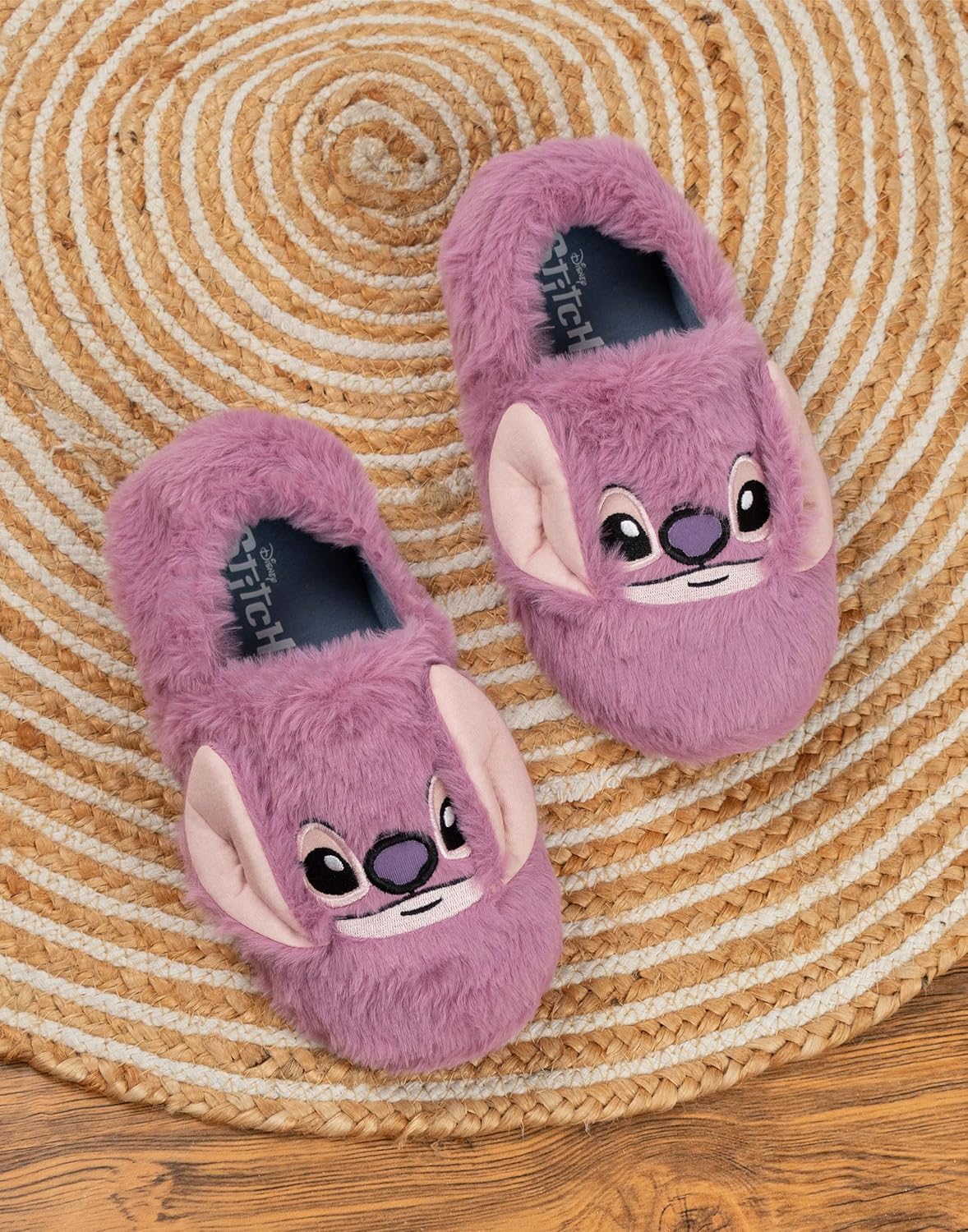 Disney Lilo & Stitch Angel Girls Pink Slip-On Loafer Slippers | Fluffy Home Wear Children's House Slippers | Merch