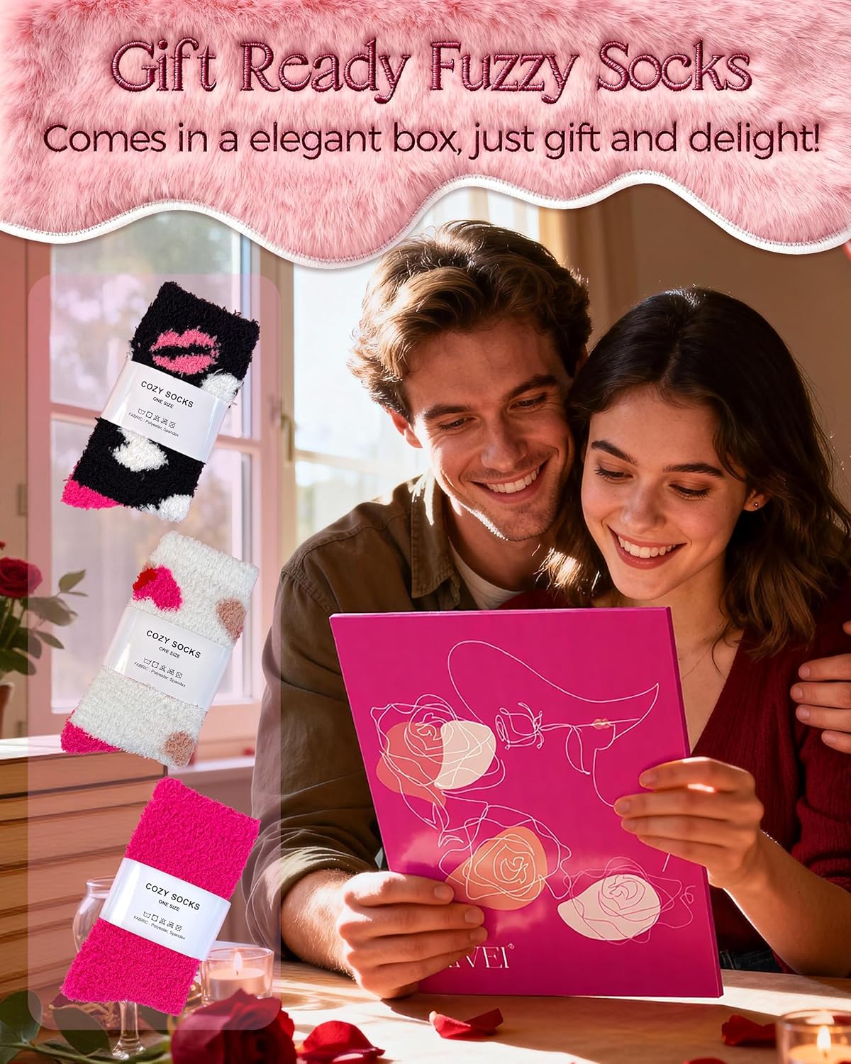 Valentines Day Gifts for Her Buttery Soft Fuzzy Socks for Women, Cozy Warm Fluffy Cute Socks 3 Pairs, Galentines Gifts - Image 2