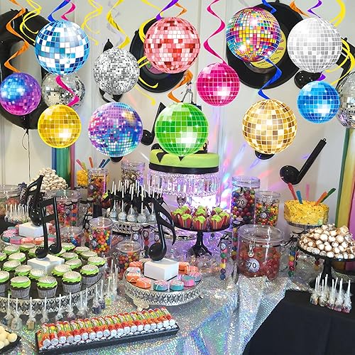 Miniatura 8 de C L Cooper Life Remolinos colgantes de bola de discoteca, decoración de fiesta de cumpleaños temática de los años 70, serpentina de techo para 80,