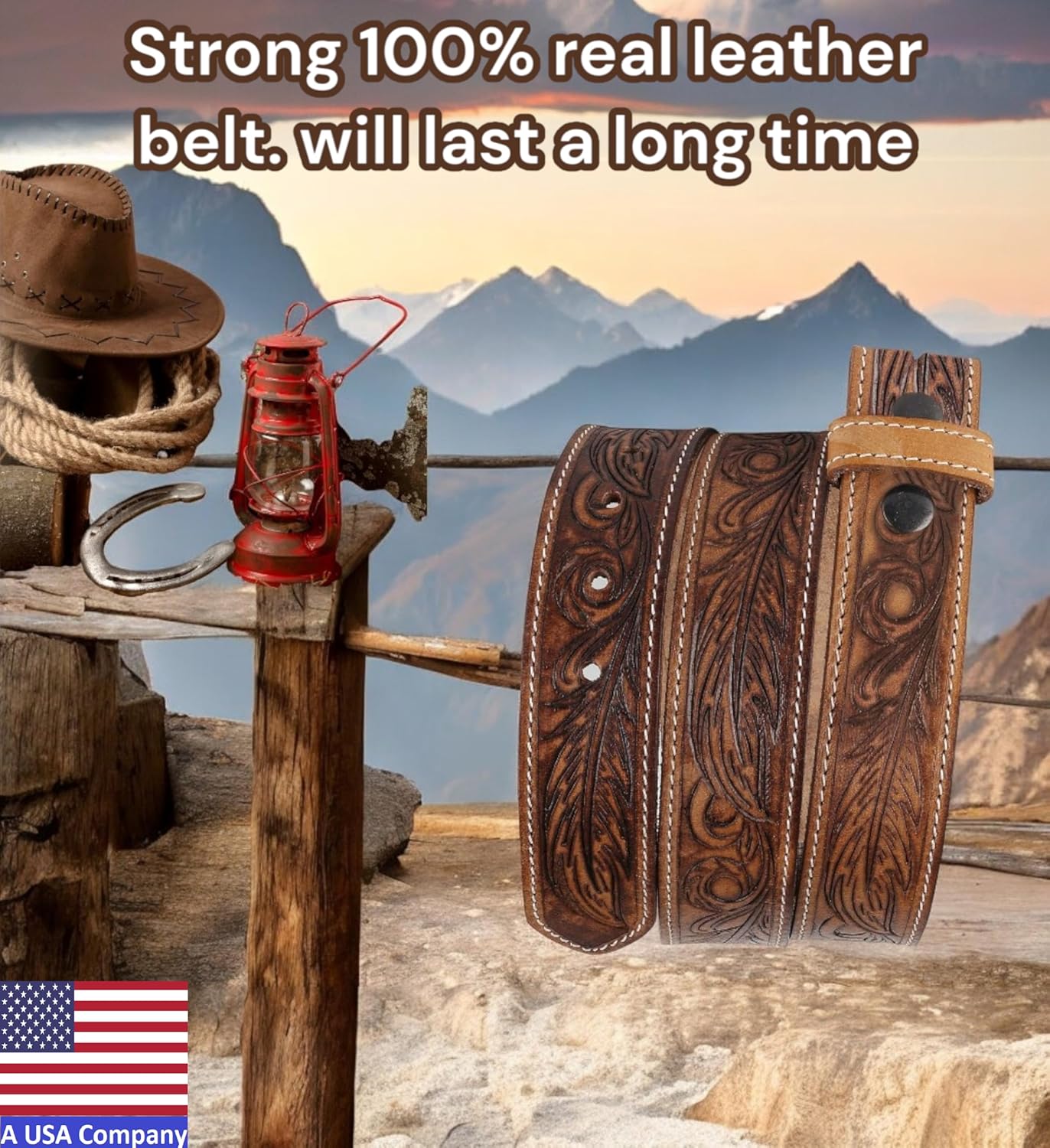 F&L CLASSIC Western Belt without buckle for men – Full Grain Leather Cowboy Belts for jeans - One Piece Leather strap belt - Image 3