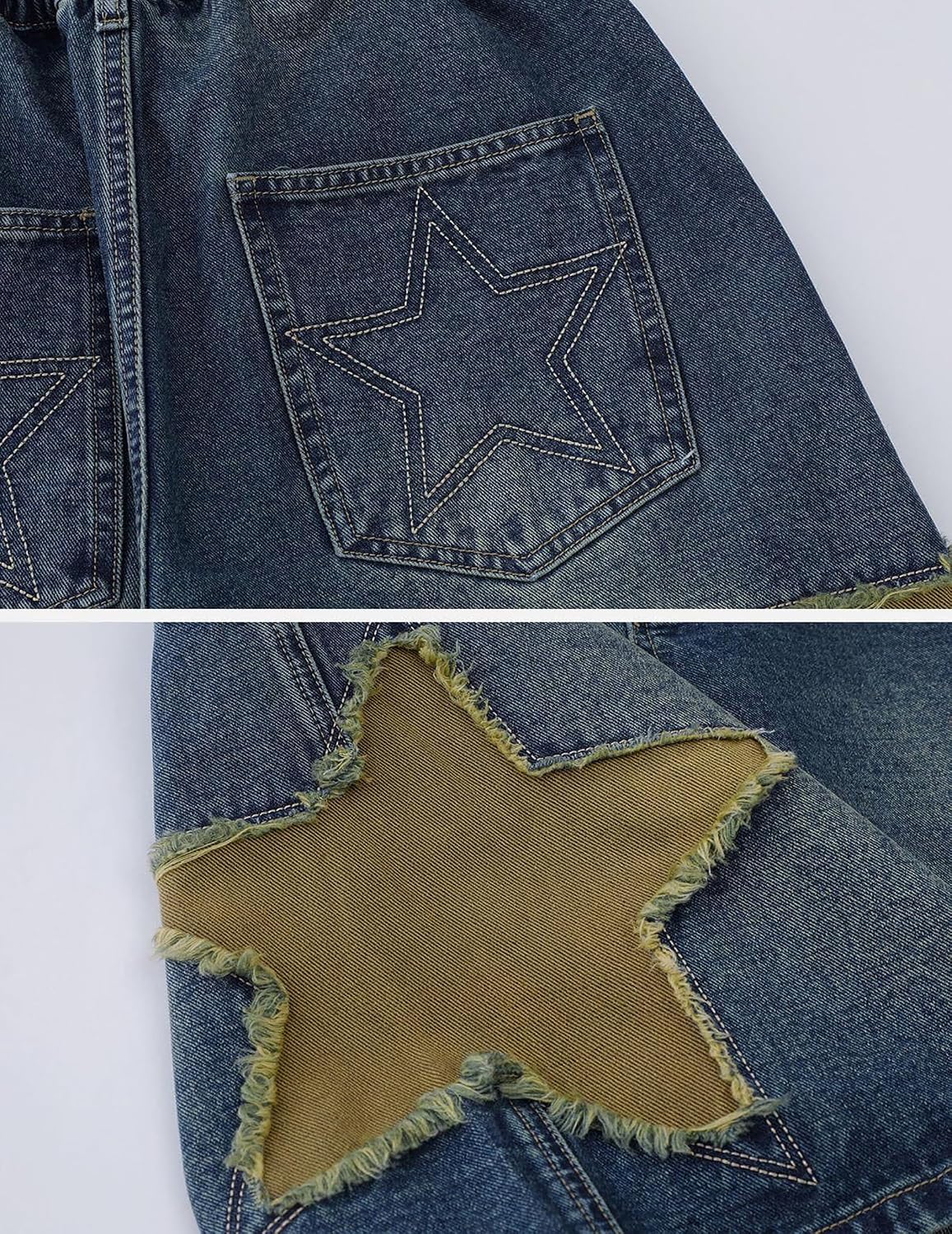 Aelfric Eden Star Tassel Patch Gradient Jorts Baggy Denim Shorts Soft Casual Y2K Streetwear Unisex Jean Shorts