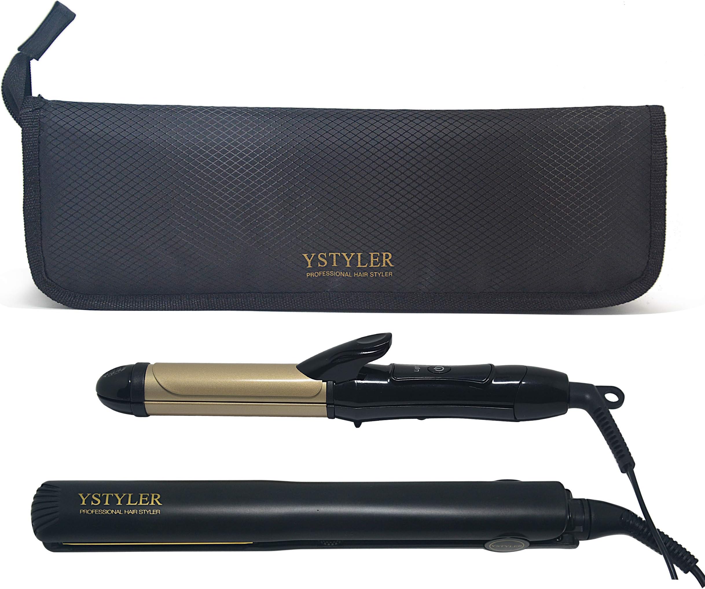 Professional Hair Straightener Dual Voltage Straightening flat iron with travel mini iron Set and Heat Resistant Bag and 2 Free Hair Clips(Black)