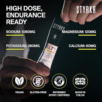 Styrkr SLT+ High Sodium Electrolyte Powder Sachets (30 Servings 1000mg+ Sodium) – Zero Sugar Hydration Drink Mix for Running, Cycling & Endurance – Electrolytes with Magnesium & Potassium (Berry/Lime)