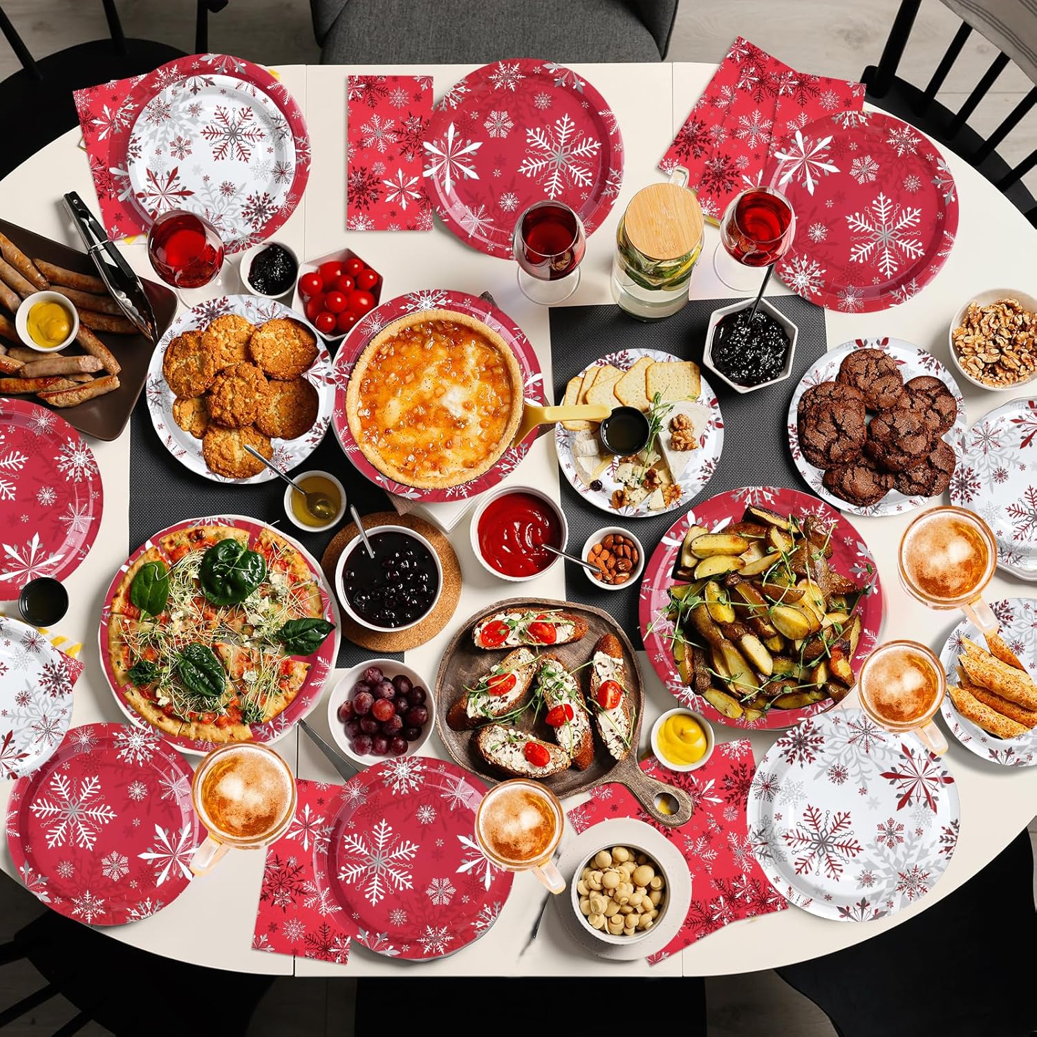 Christmas Holiday Snowflake Paper Plates and Napkins Serve 50 & Christmas Paper Cups with Lids 12oz