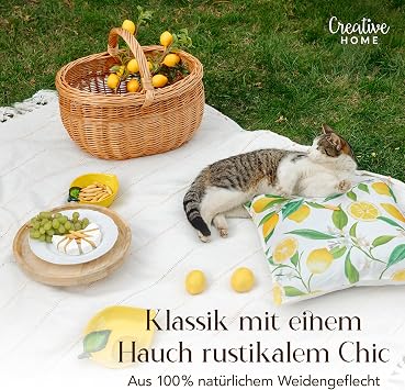 Creative Home Large Wicker Picnic Basket with Handle 44 x 33 x 36 cm Large and lightweight shopping basket natural brown hand-woven universal