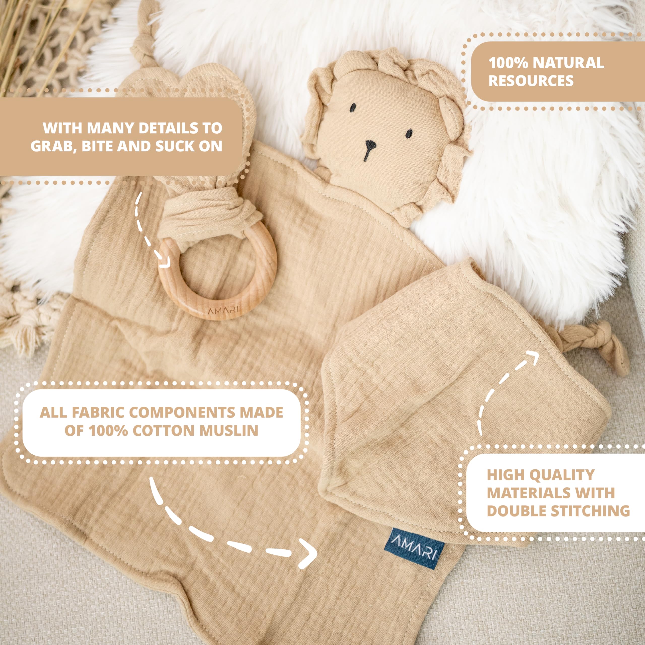 AMARI ยฎ Cuddle Cloth with teether and bib, Ideal Gifts for Birth for boy and Girl, Baby Gift Newborn - Image 4